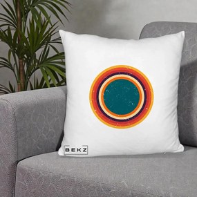 Perna Decorativa Retro Cerc Concentric Geometric Vintage, 40x40 cm, Alb Pufos, Husa Detasabila, Perna Inclusa, BEKZ®