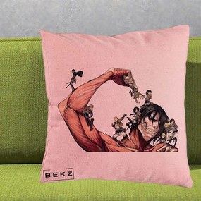 Perna Personalizata Attack on Titan Eren Titan Grup, 40x40 cm, Roz, Husa Detasabila, Perna Inclusa, BEKZ®