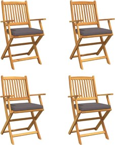 vidaXL Scaun pliant 4 pcs Gri 49 x 57.5 x 92cm Lemn masiv de acacia