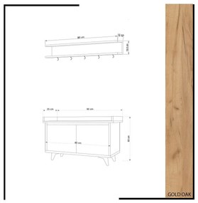 Cuier de perete cu raft pentru pantofi Arasso Oakand White