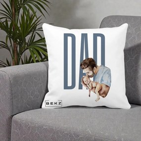 Cadou pentru Tata - Perna Personalizata DAD Tata si Nou-Nascut, 40x40 cm, Alba Mata, Husa Detasabila, Perna Inclusa, BEKZ®