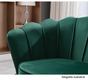 Fotoliu în stil Art-deco, catifea Velvet smarald/crom auriu, NOBLIN