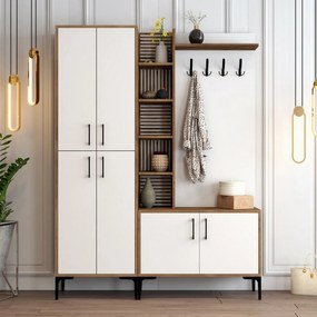 Cuier cu dulap pentru pantofi, rafturi și dulapViyana Walnut and White