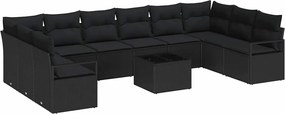 vidaXL Set de canapele pentru grădină cu pernă 11 pcs Negru poliratan