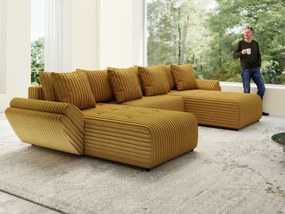 Colțar extensibil dumonde cu ladă de depozitare si sezut confortabil din spuma high-density, Berlin U Ambiance Mustar 380x180 cm