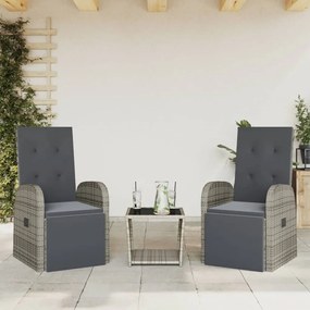 3277608 vidaXL Set mobilier de grădină cu perne, 3 piese, gri, poliratan