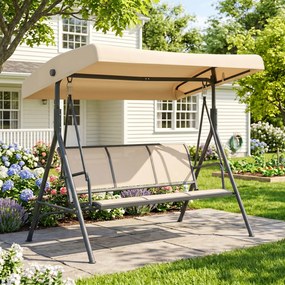 Outsunny Leagăn de grădină cu 3 locuri, copertină, șezut respirabil și cadru din oțel, bej | Aosom Romania