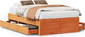 vidaXL Cadru pat fără saltea/cu sertare maro 135x190 cm lemn masiv pin