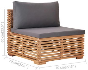 Set mobilier gradina cu perne gri inchis 5 piese lemn masiv tec Morke gra, colt + 3x mijloc + masa, 1