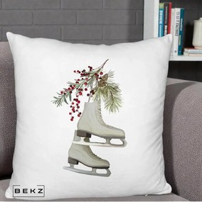 Perna Decorativa Patine cu Ramuri de Brad si Afine, 40x40 cm, Alb Pufos, Husa Detasabila, Perna Inclusa, BEKZ®