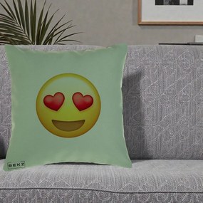 Perna Decorativa Emoji Inimi in Ochi, 40x40 cm, Verde, Husa Detasabila, Perna Inclusa, BEKZ®