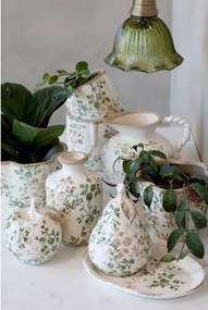 Carafă din ceramică albă antichizată, pictată manual, cu decor floral-vegetal, 18,5x20,5 cm, „Grasse"