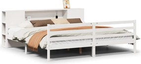 vidaXL Pat cu bibliotecă fără saltea, alb, 200x200 cm, lemn masiv pin