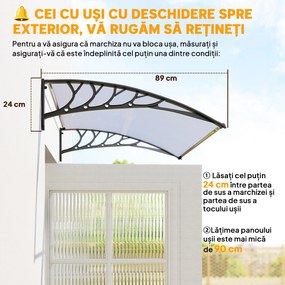Outsunny Copertină Curbată pentru Exterior cu Panouri din Policarbonat și Sistem de Fixare Inclus | Aosom Romania