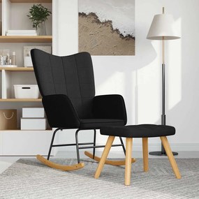 vidaXL Scaun balansoar cu taburet, negru, textil