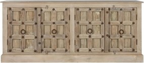 Bufet vintage din lemn de tec, natur, cu 4 uși cu panouri, ținte din metal și mânere cu inel, 106 x 204 x 44 cm, „Flavigny”