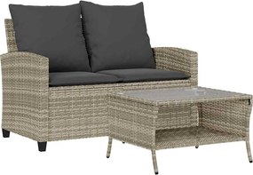 vidaXL Canapea grădină 2 locuri cu perne masă polirattan gri deschis