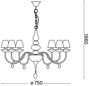 Lustră pe lanț Ideal Lux BLANCHE 6xE14/4W/230V d. 72 cm negru
