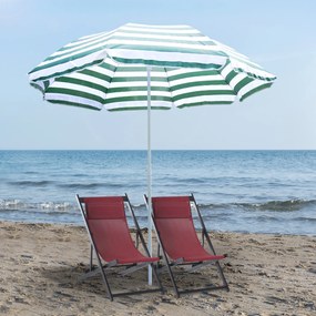 Outsunny Umbrelă de Plajă cu Acoperiș Înclinabil la 45°, Ø1.8x2 m, Verde și Alb | Aosom Romania
