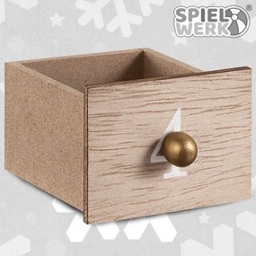 Calendar advent din lemn PĂDUREA DE IARNĂ cu iluminare, 35x6x27cm, alb/maro Spielwerk