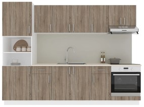 Set Bucatarie Karo V24, Stejar Sonoma Inchis/Alb, Blat Thermo 28 mm, L 280 cm