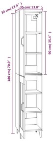 Dulap inalt, stejar maro, 34,5x34x180 cm, lemn prelucrat 1, Stejar brun, Usa din sticla