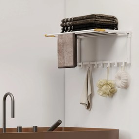 HOMCOM Suport de Prosoape de Perete Pliabil cu 5 Bare și 6 Cârlige din Lemn și Oțel | Aosom Romania