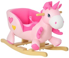 HOMCOM Cal Balansoar, Unicorn Balansoar din Pluș cu Bază din Lemn și Centură de Siguranță pentru Copii, 65x35x45 cm, Roz | Aosom Romania