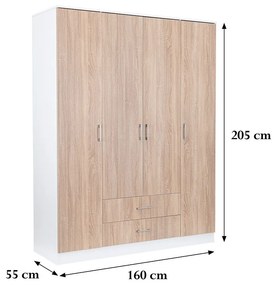 Dulap Miami 160x205 cm stejar sonoma-alb