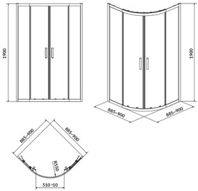 Cabina de dus semirotunda 90x90 cm Cersanit Arteco, crom 900x900 mm