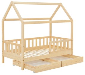 Patut Marli 90 x 200 cm cu 2 sertare si grilaj sipci - natural