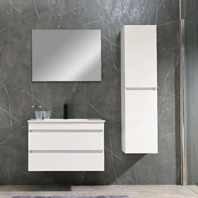 Mască de baie Cube 80 cu chiuvetă ceramică, 2 sertare, vopsită în alb lucios