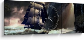 Tablou - Navă printre recife (cu ceas) (90x30 cm)