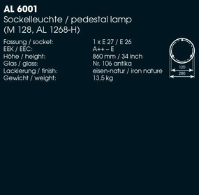Stalp piedestral iluminat exterior design medieval cu felinar rotund si acoperis nituit, din fier forjat, inaltime 86cm, AL 6001