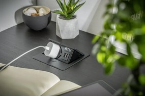 Priză încorporabilă în blat Avaro GTV, 1 priză Schuko, USB A + C, negru Aluminiu/ plastic, Negru