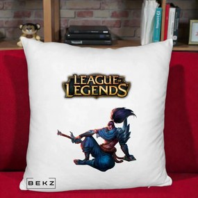 Perna Personalizata League of Legends Yasuo, 40x40 cm, Alb Pufos, Husa Detasabila, Perna Inclusa, BEKZ®