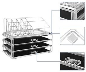 Organizator cosmetice cu 3 sertare, plastic, transparent, Songmics