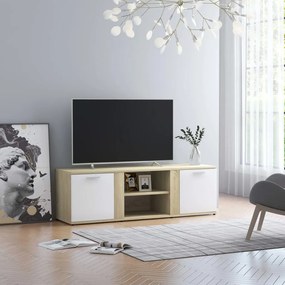 Comoda TV, alb si stejar Sonoma, 120 x 34 x 37 cm, PAL 1, alb si stejar sonoma