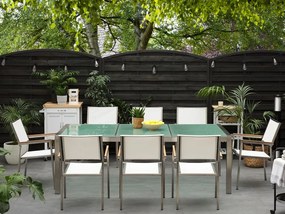 Set de masă pentru grădină Grosso (alb) (blat din sticlă 210x100 cm) (scaune albe). 1011752