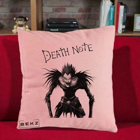 Perna Personalizata Death Note Ryuk Shinigami Alb-Negru, 40x40 cm, Roz, Husa Detasabila, Perna Inclusa, BEKZ®