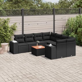 3225369 vidaXL Set mobilier de grădină cu perne, 9 piese, negru, poliratan