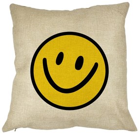 Perna Decorativa Patrata Smiley Face, 40x40 cm, Husa Detasabila, Burduf