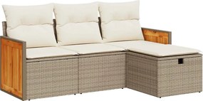vidaXL Set canapele de grădină, 4 piese, cu perne, bej, poliratan
