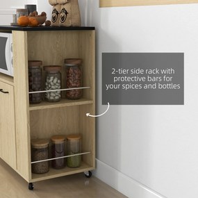 Cărucior de bucătărie din PAL cu raft deschis, dulap cu 2 uși și poliță laterală cu 2 niveluri, 75x40x80,5cm stejar și negru HOMCOM | Aosom Romania