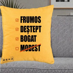Perna Decorativa Frumos Destept Bogat, 40x40 cm, Galben, Husa Detasabila, Perna Inclusa, BEKZ®