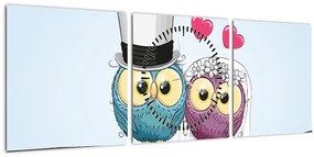 Tablou - Bufnițe îndrăgostite (cu ceas) (90x30 cm)