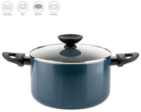 Oala cu capac din sticla Luigi Ferrero Prima FR-2245D, 22x13 cm, 4.5 l, Acoperire antiaderenta cu efect de marmura, Inductie, Albastru