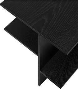 Noptieră neagră cu rafturi cu aspect de lemn de stejar Atik – noo.ma