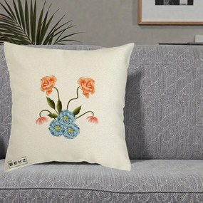Perna Decorativa Trandafiri si Bujori Acuarela, 40x40 cm, Ecru, Husa Detasabila, Perna Inclusa, BEKZ®