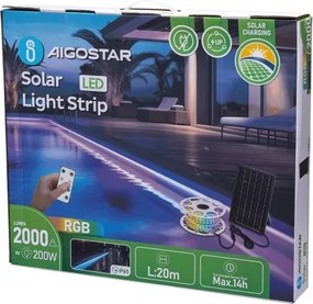 Bandă LED RGB solară dimabilă LED/20W/3,2V 20 m IP65 + telecomandă